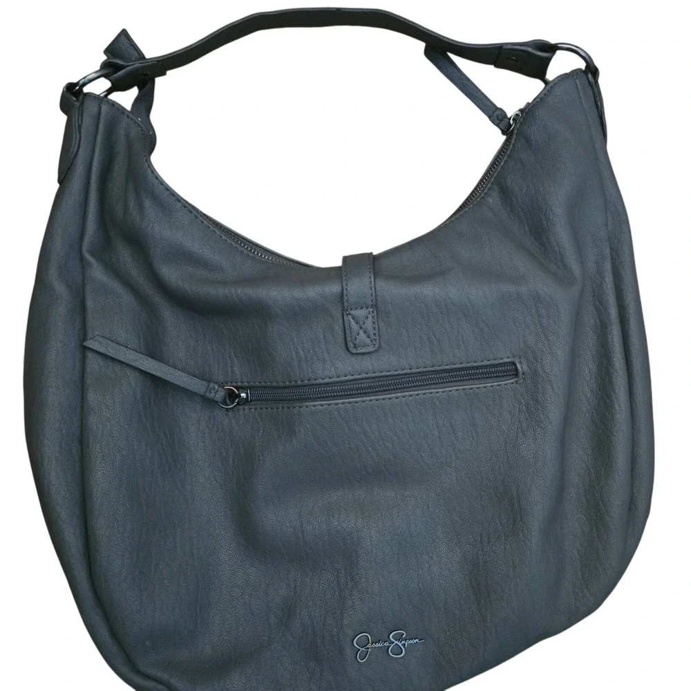 Jessica Simpson Gray Faux Leather Studded Tassel Hobo Bag Leopard Print Lining